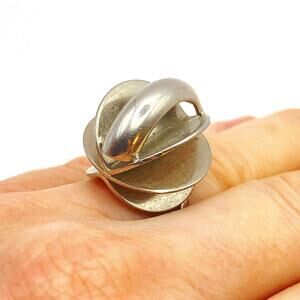 Vintage Mid Century Modern Bold Statement Cocktail Ring Silver Tone Adjustable